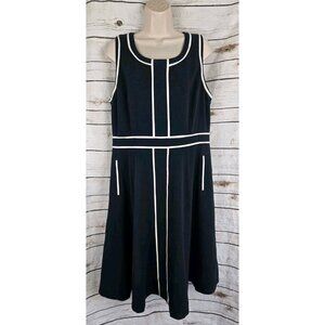 Modcloth Classic Navy Blue Midi Dress XL White Trim Fit & Flare Sleeveless